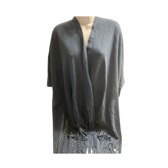 Navy Blue Fringe Shawl - Picture 2 of 5